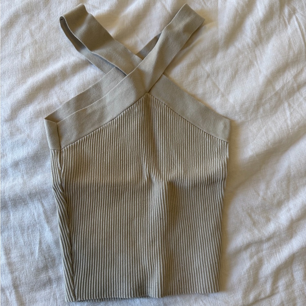 Aritzia Taupe Ribbed Cross-Strap Tank